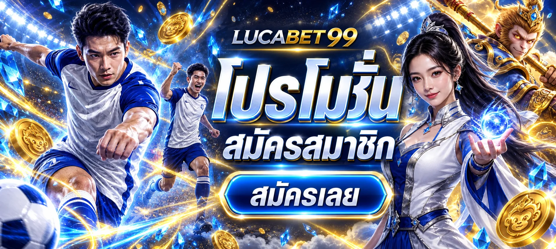ภาพ LUCABET99 สมัครสมาชิกพร้อมตัวละครเกมโทนน้ำเงินทอง